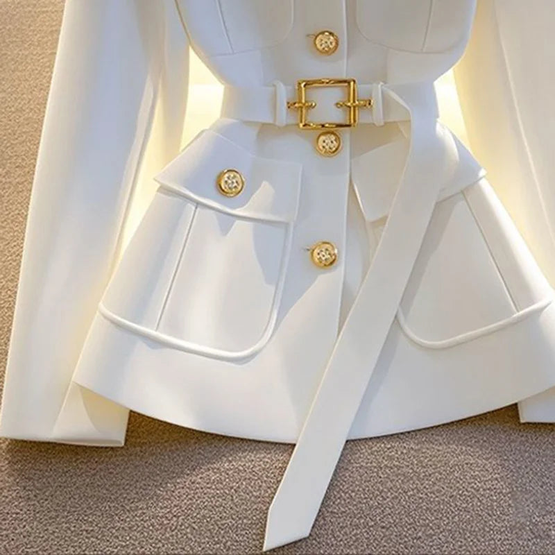 Women Blazer Coat New 2026 Autumn Long Sleeve Single Breasted Belt Pocket Elegant Office Ladies Suit Jacket Lady Outerwear Tops