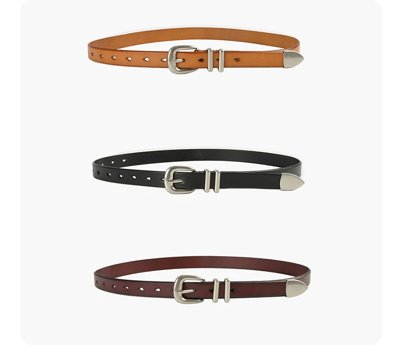 VATLTY 2.3cm Leather Belt for Women Zinc Alloy Silver Buckle Natural Cowhide Casual Belt Genuine Leather Thin Belt Female