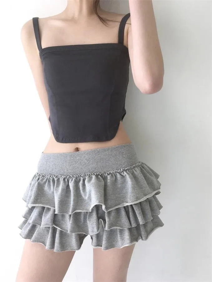 Ruffle Mini Skirt | High Waist Layered Cake Skirt Y2K Ballet Style