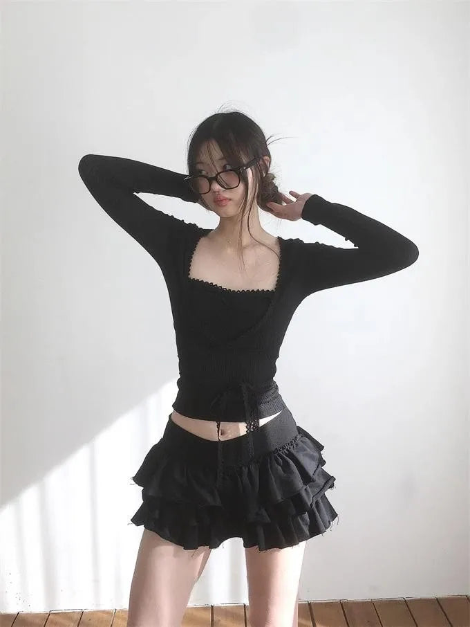 Ruffle Mini Skirt | High Waist Layered Cake Skirt Y2K Ballet Style