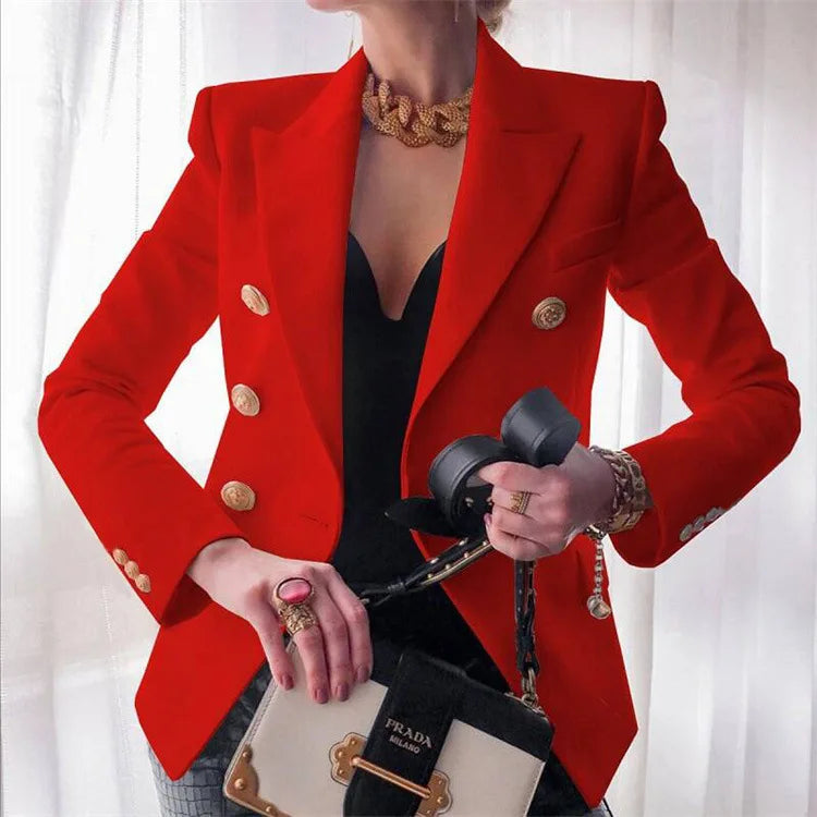 Women's Autumn Blazers New Solid Fashion Casual Suit Short Jacket Golden Button Lady Suit Comfortable Commuting Long-sleeved Top
