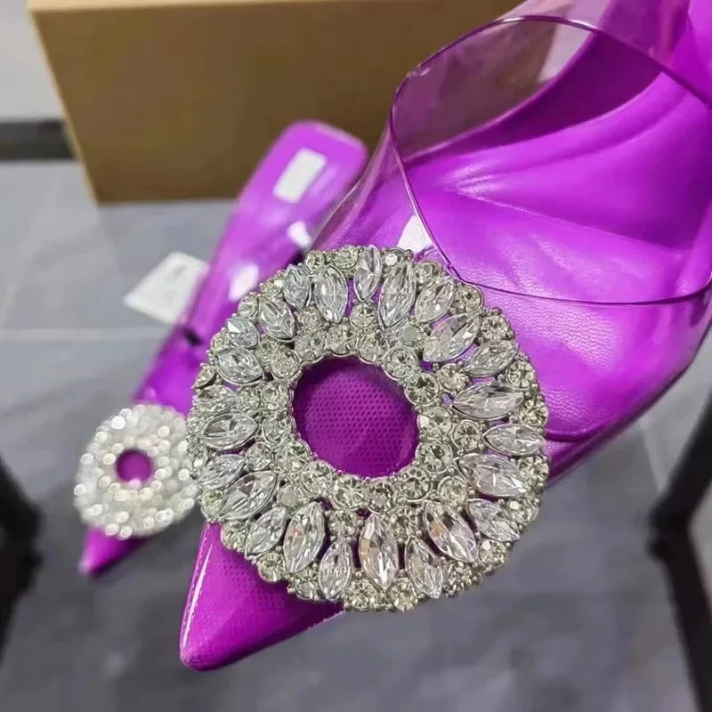 Fashionable Pointed Toe High Heels Diamond Embellished PVC Versatile Elegant Spring Summer New Arrival Single Shoes
