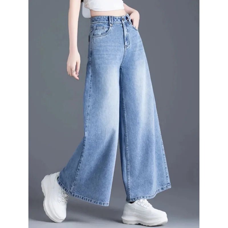 Women's Wide Legs Pants 2026 Spring Fashion High Waisted Ladies Jeans  Design Sense Korean Version Female Cowboy Skirt Trousers
