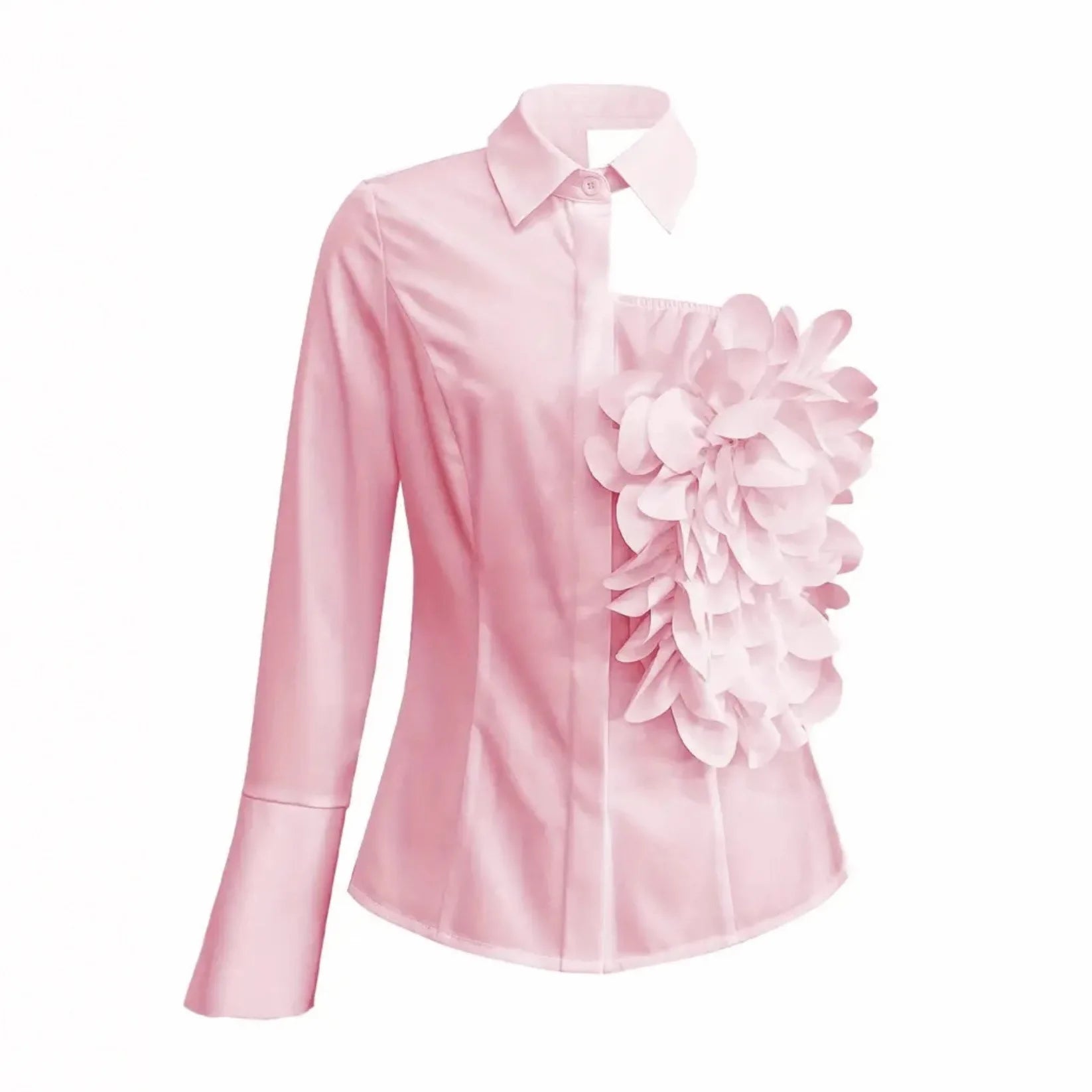 French Chic Women Blouse Fashion 3D Floral Long Sleeve Lapel Collar Spring Fall Age-reducing Female Tops Female Solid Shirts