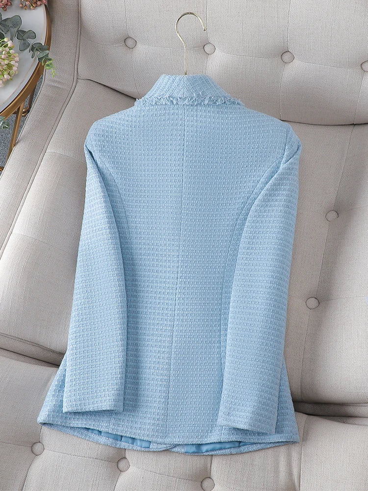 Autumn Winter Outwear Casual Blazer Women Ladies Jacket Pink White Blue Female Slim Long Sleeve Single Breasted Coat