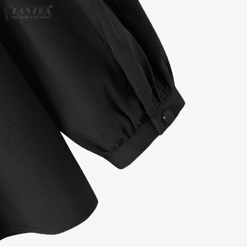 ZANZEA Autumn Vintage Cotton Blouse Woman Long Sleeve O-Neck Shirt Female Casual Solid Blusas Fashion Button Cuffs Chemise 2023