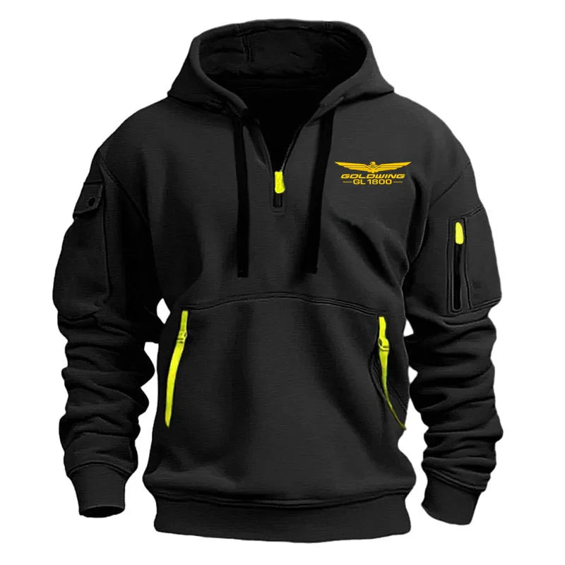 New Multi Pocket Zipper Fleece Men's Hoodie Gold Wing gl1800 print Casual sports Plus Size Loose Pullover Fashion Sweatshirt top