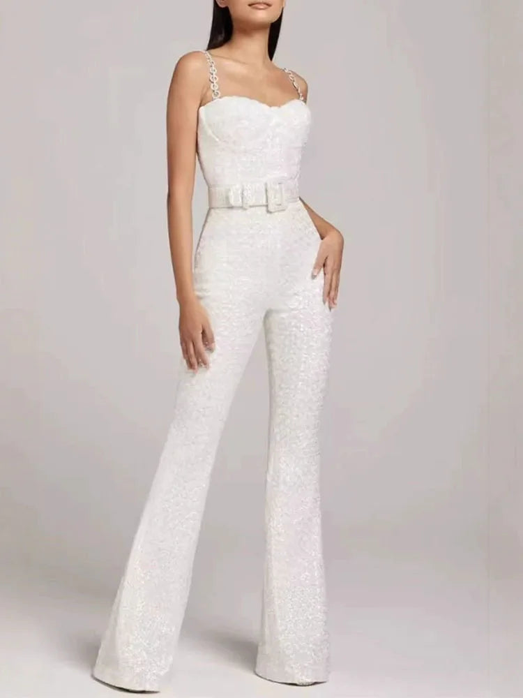 New Shiny Sequined Backless High waist Rompers Jumpsuit Casual Women's Off Shoulder