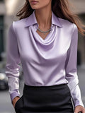 Women Fashion Solid Color Shirt Collar Blouse Tops