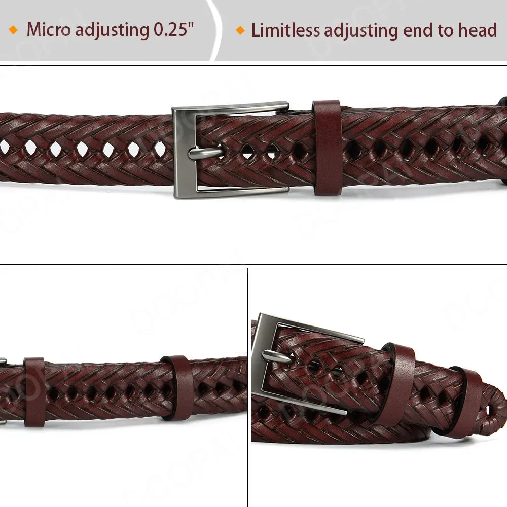 Men Belts Genuine Leather LONG Large Pin Buckle Metal Automatic Buckle High Quality Braided Vintage Casual for Jeans Women Strap