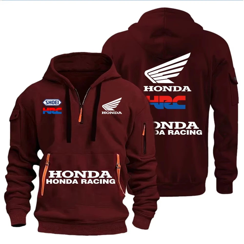Honda Racing Autumn and Winter Men's Multi-Pocket Zipper Hoodie Casual Sportswear and Loose Hoodie Long Sleeve Top