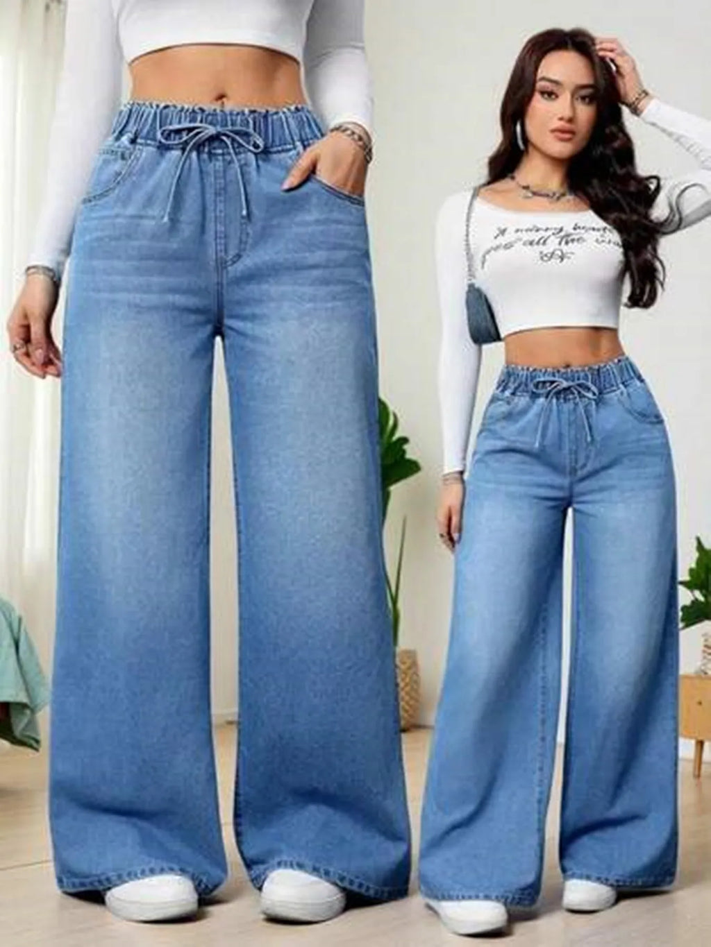 Drawstring Boyfriend Jeans for women.