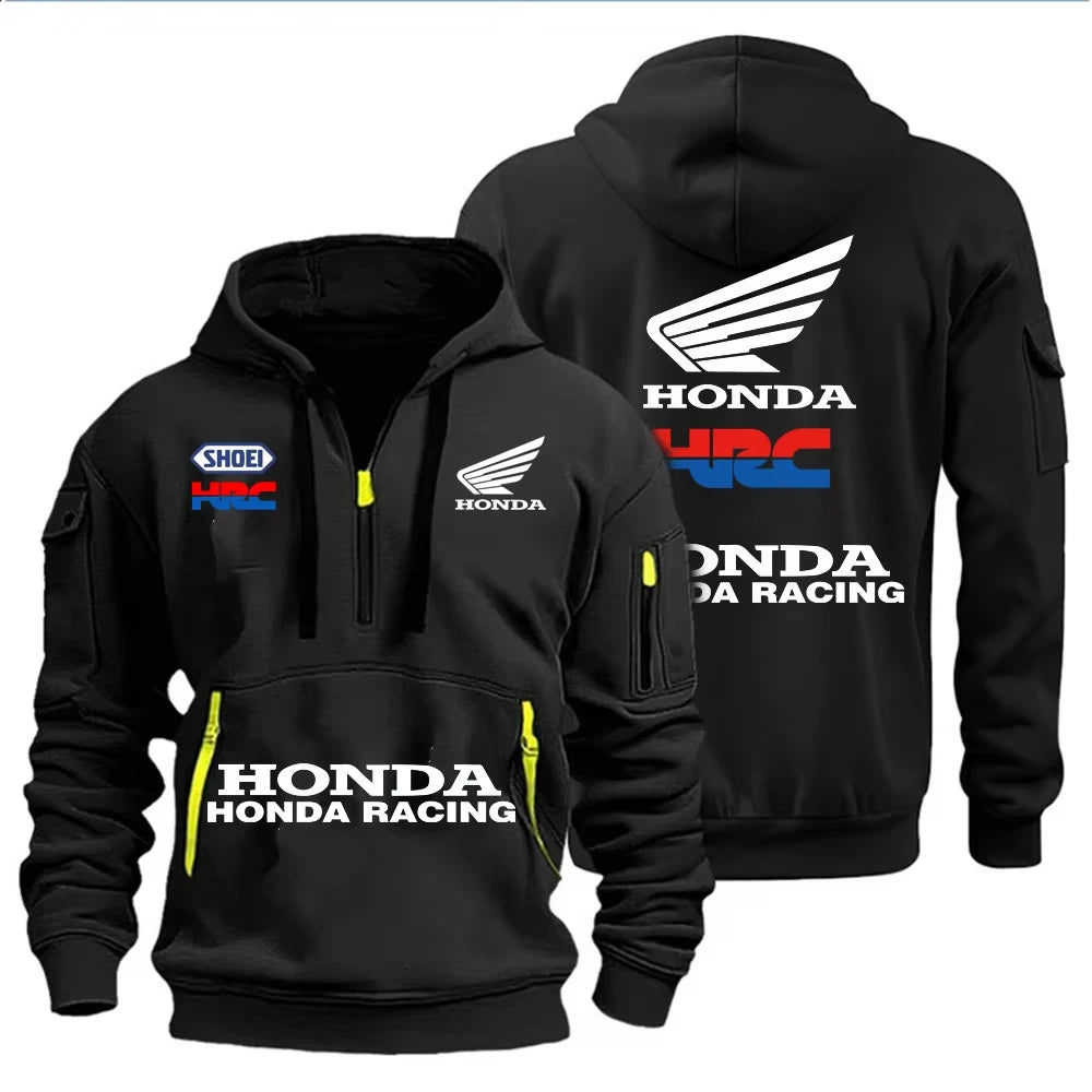 Honda Racing Autumn and Winter Men's Multi-Pocket Zipper Hoodie Casual Sportswear and Loose Hoodie Long Sleeve Top