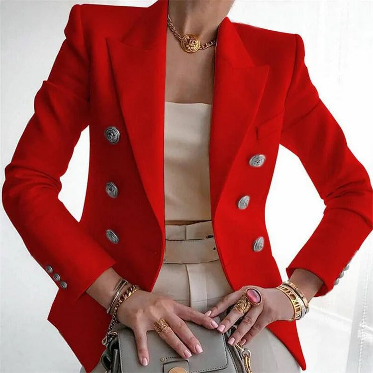 Women's Autumn Blazers New Solid Fashion Casual Suit Short Jacket Golden Button Lady Suit Comfortable Commuting Long-sleeved Top