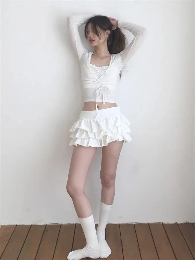 Ruffle Mini Skirt | High Waist Layered Cake Skirt Y2K Ballet Style