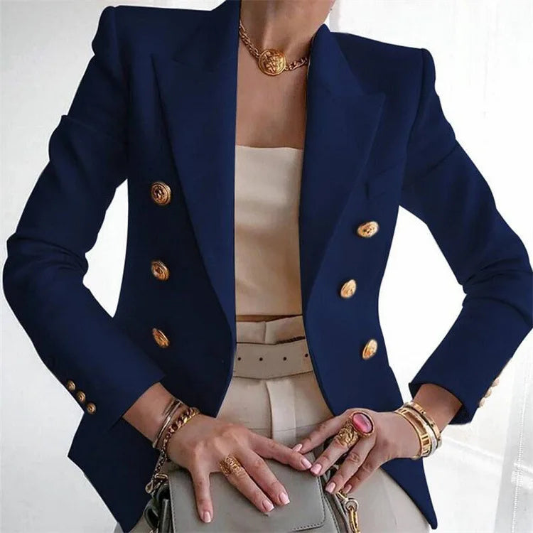 Women's Autumn Blazers New Solid Fashion Casual Suit Short Jacket Golden Button Lady Suit Comfortable Commuting Long-sleeved Top