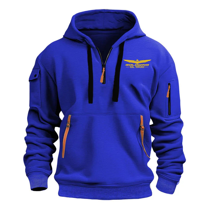 New Multi Pocket Zipper Fleece Men's Hoodie Gold Wing gl1800 print Casual sports Plus Size Loose Pullover Fashion Sweatshirt top