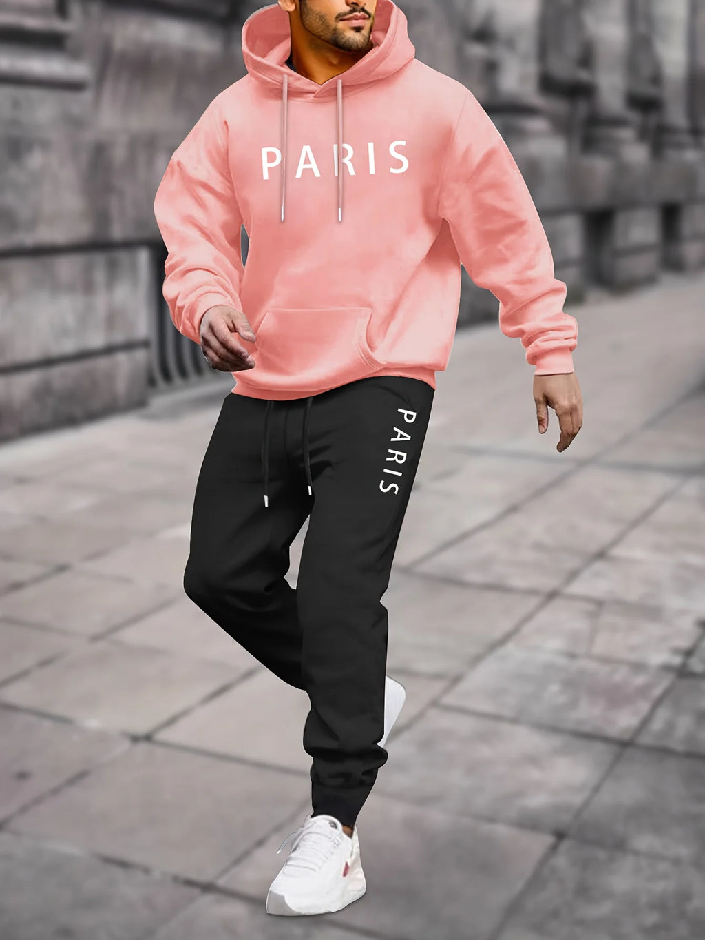 Men's hooded sweatshirt for autumn and winter a complete set of clothing including a stylish trendy printed top long pants set