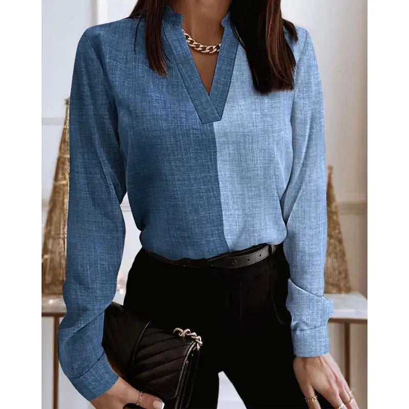 Elegant Retro Women's Long Sleeved Shirt V-neck Lace Fashionable Top for Ladies