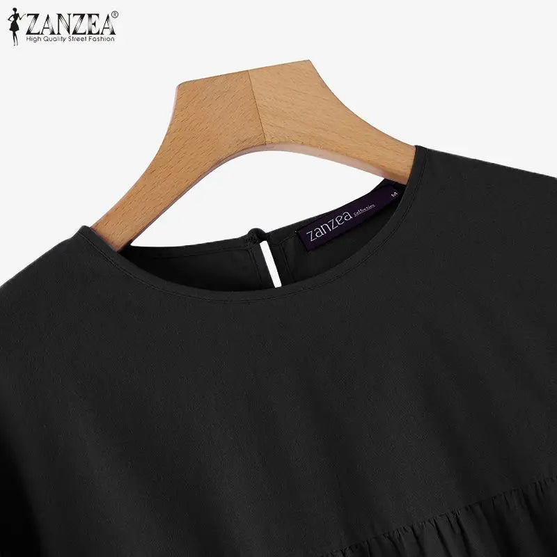 ZANZEA Autumn Vintage Cotton Blouse Woman Long Sleeve O-Neck Shirt Female Casual Solid Blusas Fashion Button Cuffs Chemise 2023