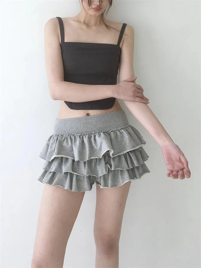 Ruffle Mini Skirt | High Waist Layered Cake Skirt Y2K Ballet Style
