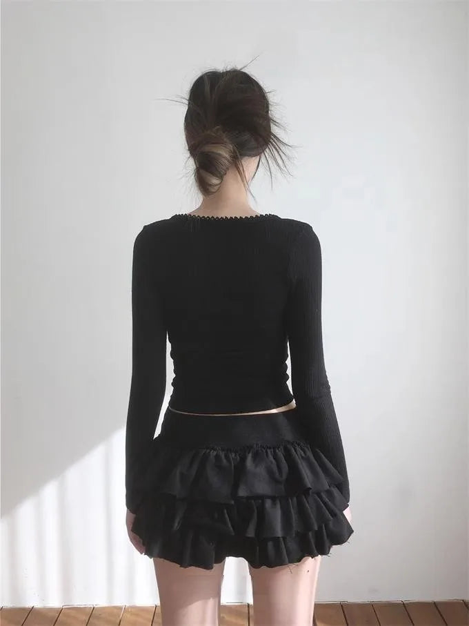 Ruffle Mini Skirt | High Waist Layered Cake Skirt Y2K Ballet Style