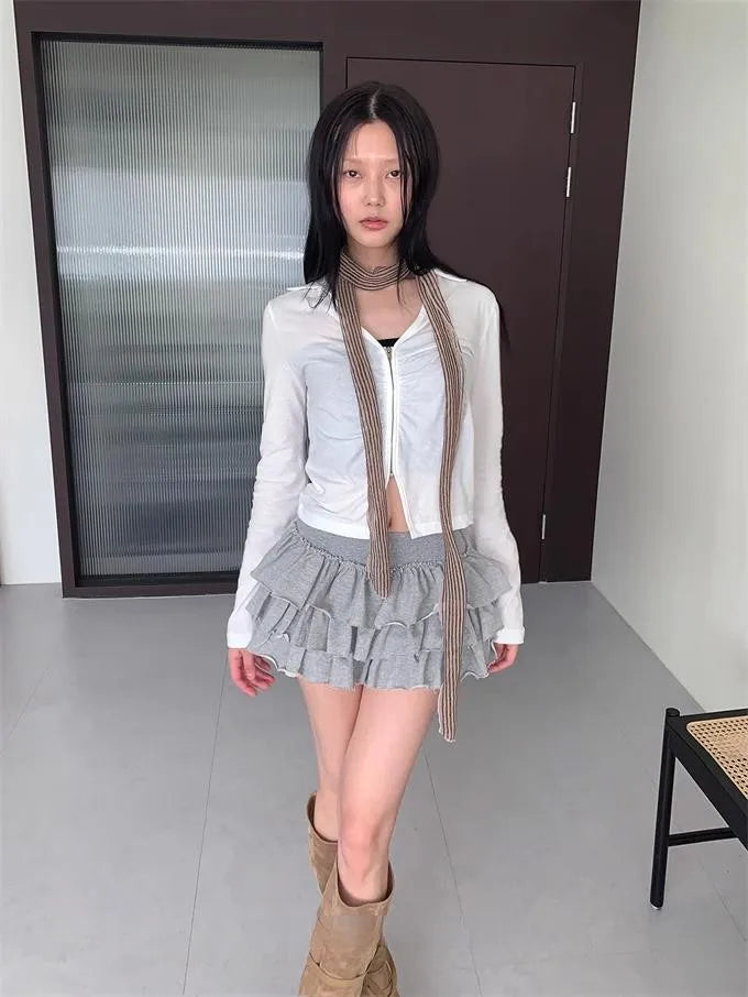 Ruffle Mini Skirt | High Waist Layered Cake Skirt Y2K Ballet Style