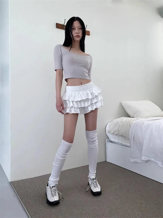 Ruffle Mini Skirt | High Waist Layered Cake Skirt Y2K Ballet Style