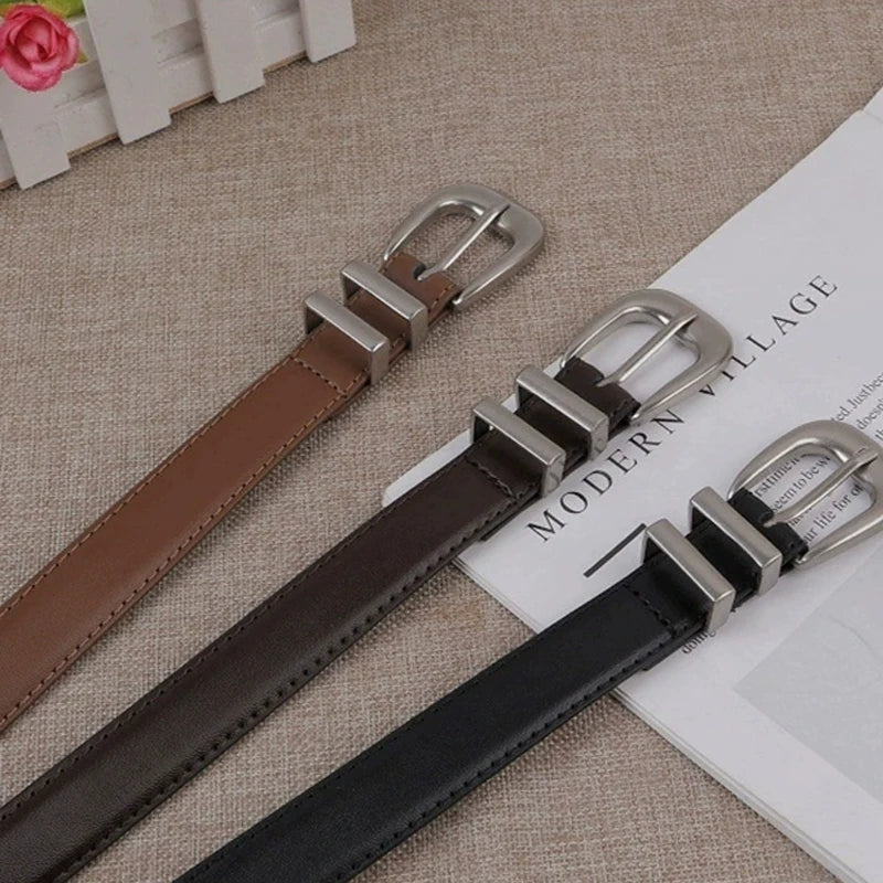 Unisex Vintage Belt Genuine Leather Cowskin Waistband Black with Silver Buckle for Men and Women Fashion Belt for Jeans Pants