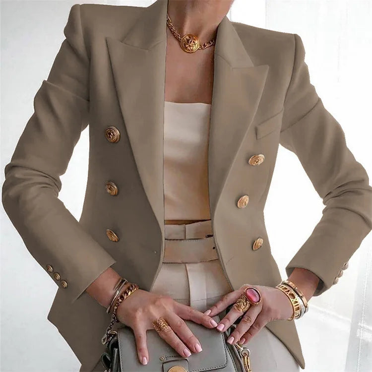 Women's Autumn Blazers New Solid Fashion Casual Suit Short Jacket Golden Button Lady Suit Comfortable Commuting Long-sleeved Top
