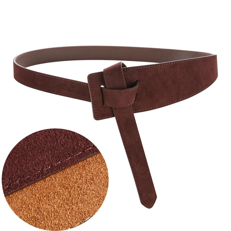 Versatile Genuine Leather Belt - Vintage Knotted Design, Ideal for Business & Casual Chic, Comfortable Average Size