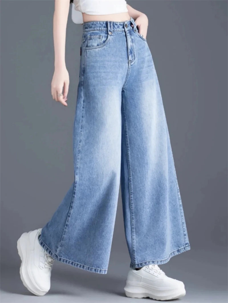 Women's Wide Legs Pants 2026 Spring Fashion High Waisted Ladies Jeans  Design Sense Korean Version Female Cowboy Skirt Trousers