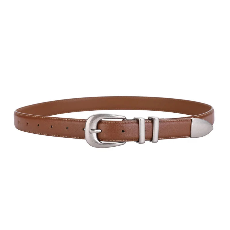 Unisex Vintage Belt Genuine Leather Cowskin Waistband Black with Silver Buckle for Men and Women Fashion Belt for Jeans Pants