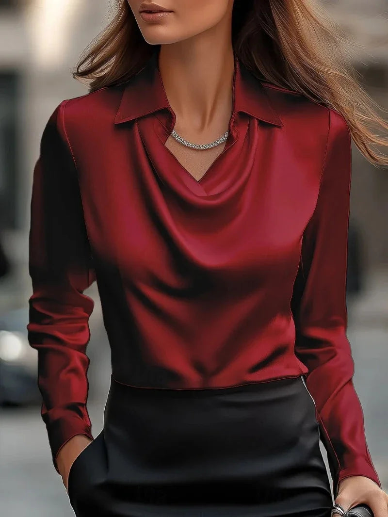 Women Fashion Solid Color Shirt Collar Blouse Tops