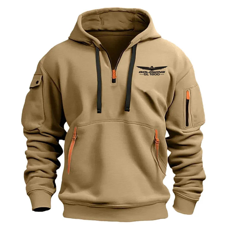 New Multi Pocket Zipper Fleece Men's Hoodie Gold Wing gl1800 print Casual sports Plus Size Loose Pullover Fashion Sweatshirt top
