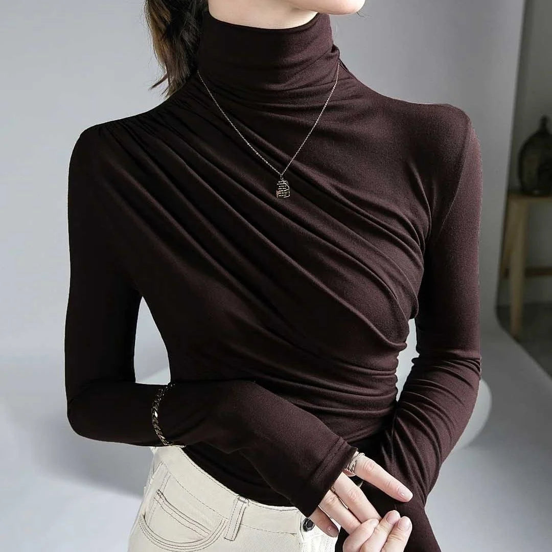 2023 Pleated High Neck for Women Blusas Clothes for Women Tops Shirts Blouses