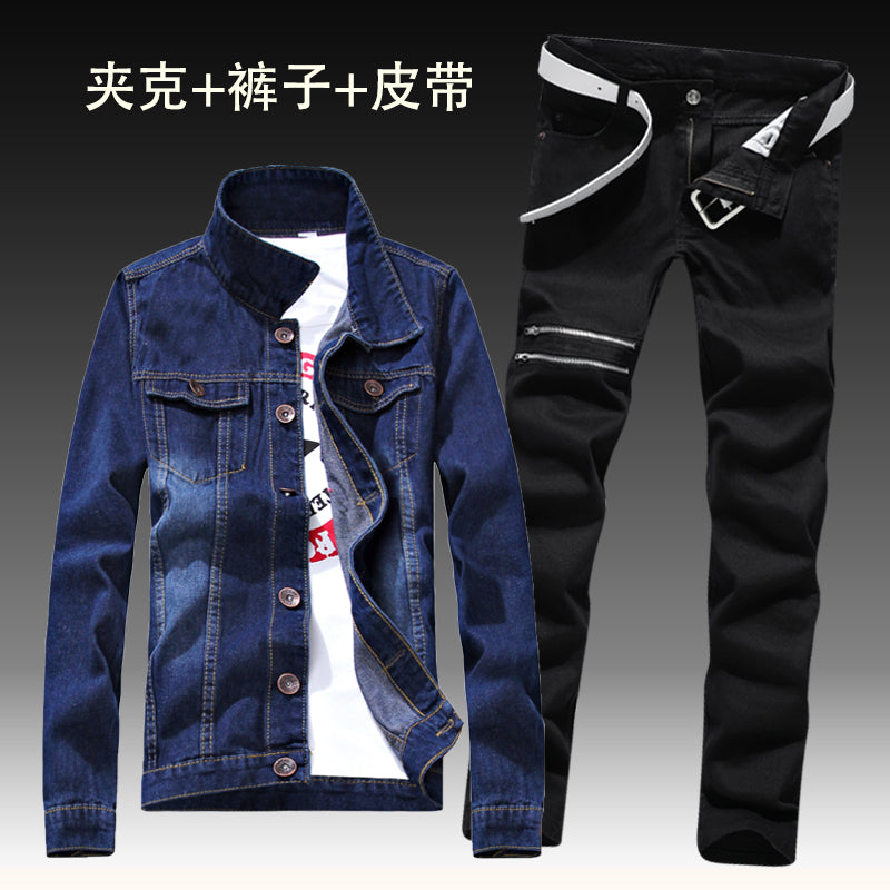 Autumn New Mens Denim Jacket Jeans Pants Slim Fit Pencil Pant Long Sleeve Coat Long Trousers 2pcs Set Size S-3XL for Male