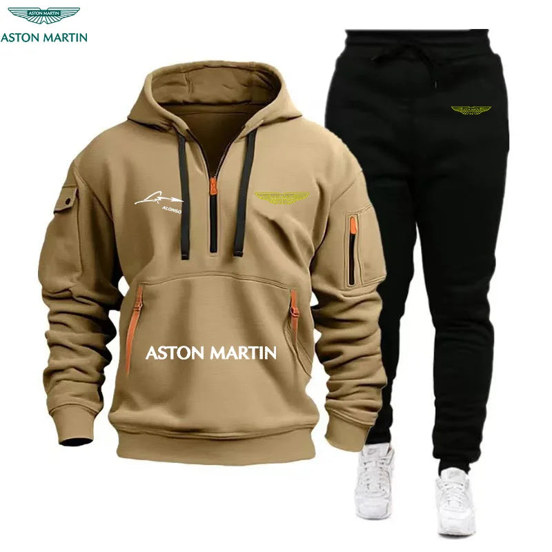 Aston Martin Hoodie And Pants Set Warm Casual Stylish Two-Piece Outdoor Autumn Winter Cold-Resistant