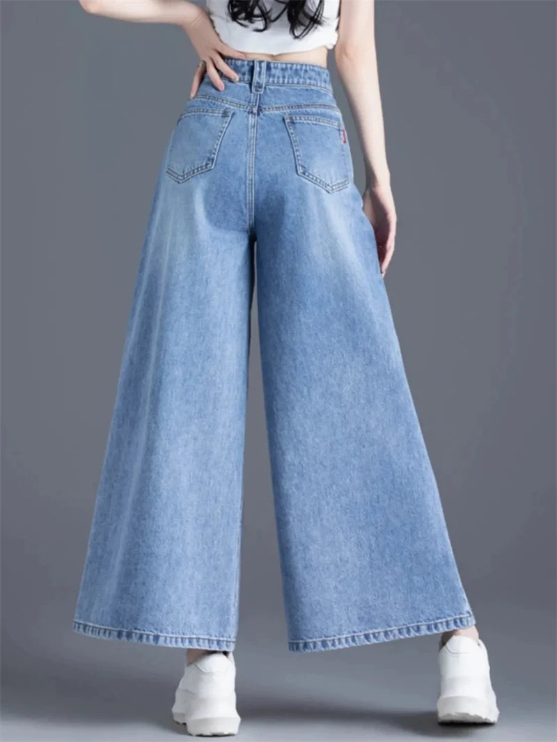 Women's Wide Legs Pants 2026 Spring Fashion High Waisted Ladies Jeans  Design Sense Korean Version Female Cowboy Skirt Trousers
