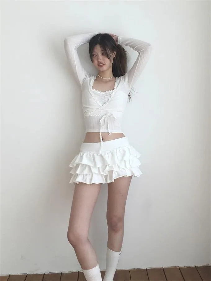 Ruffle Mini Skirt | High Waist Layered Cake Skirt Y2K Ballet Style
