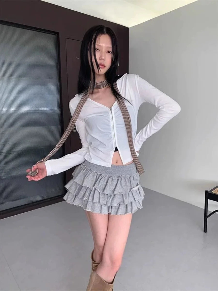 Ruffle Mini Skirt | High Waist Layered Cake Skirt Y2K Ballet Style