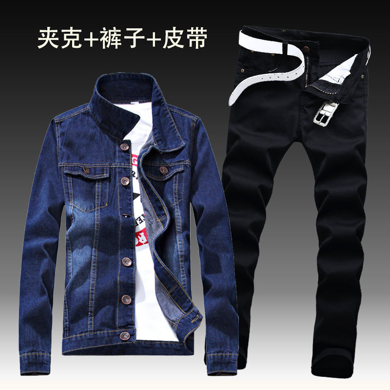 Autumn New Mens Denim Jacket Jeans Pants Slim Fit Pencil Pant Long Sleeve Coat Long Trousers 2pcs Set Size S-3XL for Male
