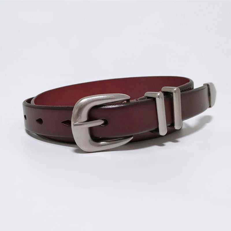 VATLTY 2.3cm Leather Belt for Women Zinc Alloy Silver Buckle Natural Cowhide Casual Belt Genuine Leather Thin Belt Female