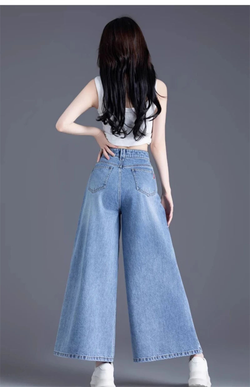 Women's Wide Legs Pants 2026 Spring Fashion High Waisted Ladies Jeans  Design Sense Korean Version Female Cowboy Skirt Trousers