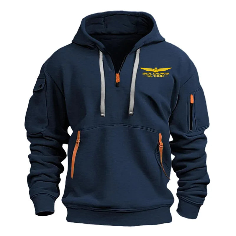 New Multi Pocket Zipper Fleece Men's Hoodie Gold Wing gl1800 print Casual sports Plus Size Loose Pullover Fashion Sweatshirt top