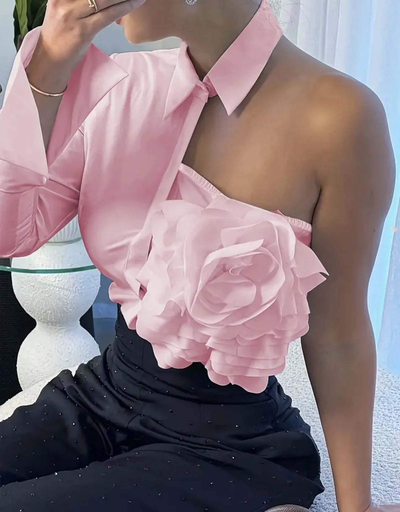 French Chic Women Blouse Fashion 3D Floral Long Sleeve Lapel Collar Spring Fall Age-reducing Female Tops Female Solid Shirts