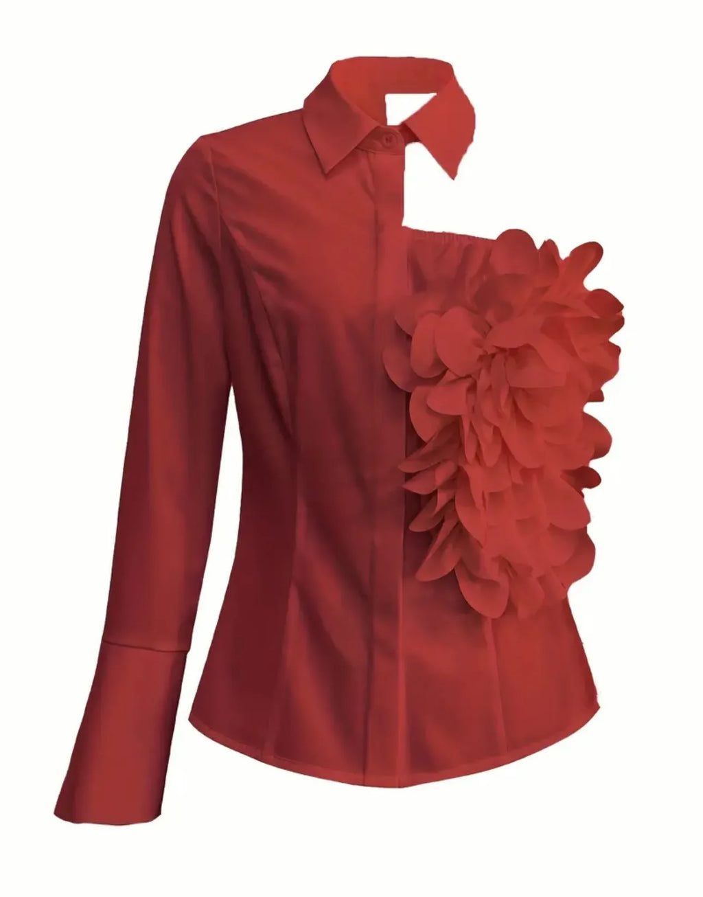 French Chic Women Blouse Fashion 3D Floral Long Sleeve Lapel Collar Spring Fall Age-reducing Female Tops Female Solid Shirts