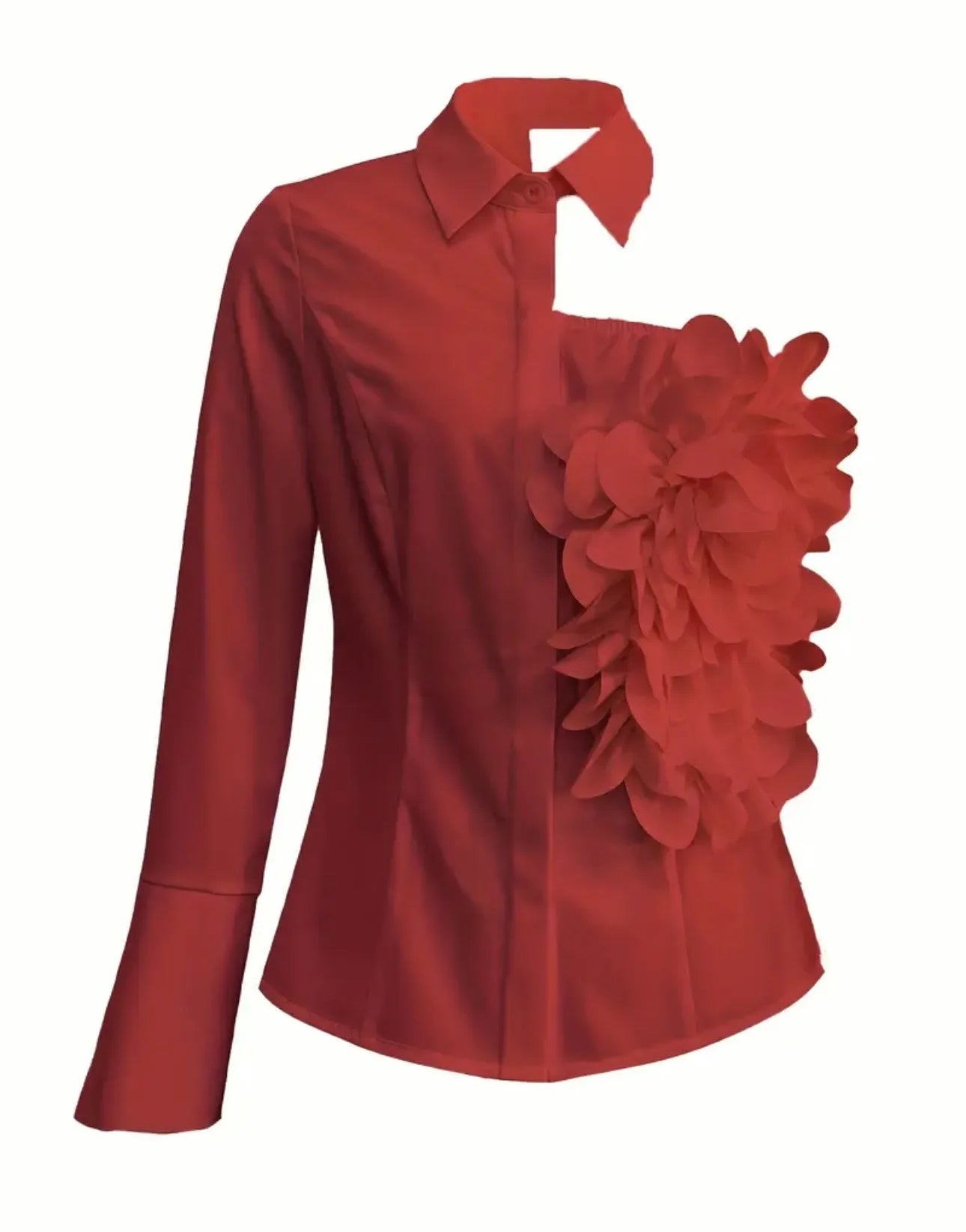 French Chic Women Blouse Fashion 3D Floral Long Sleeve Lapel Collar Spring Fall Age-reducing Female Tops Female Solid Shirts