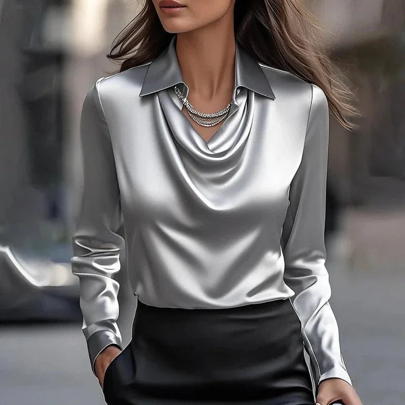 Women Fashion Solid Color Shirt Collar Blouse Tops