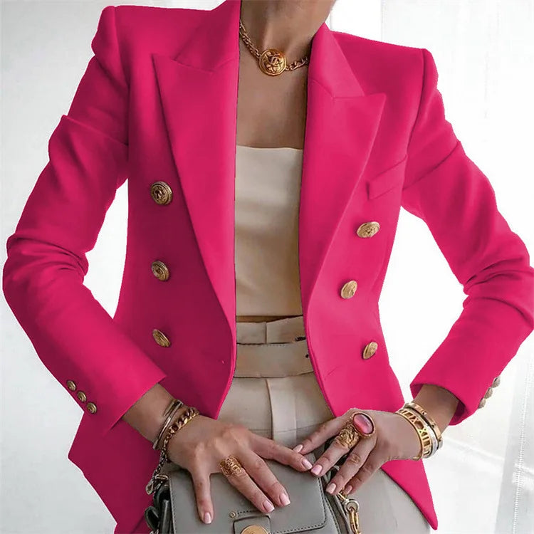 Women's Autumn Blazers New Solid Fashion Casual Suit Short Jacket Golden Button Lady Suit Comfortable Commuting Long-sleeved Top